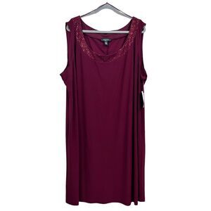 R&M Richards Women Shift Dress Stretch Glitter Neckline Sleeveless Merlot Sz 3X*